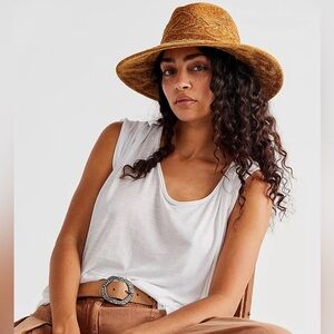 Cable Knit Wide Brim Packable Hat-Mustard